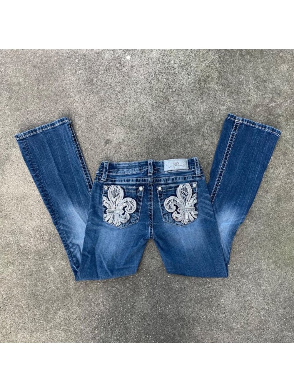 Y2K Miss Me Rhinestone Low Rise Flare Bootcut Jeans 26X29 Western Denim Bling